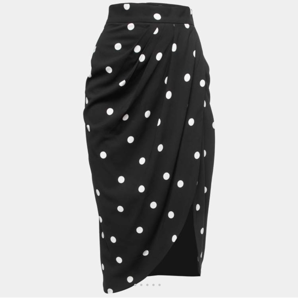 Dolce & Gabbana Black Polka Dot Print Crepe Draped Skirt